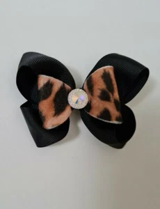 2 ×Leopard And Black Hair Bows Clips Girls ladies hair clips - Picture 1 of 5
