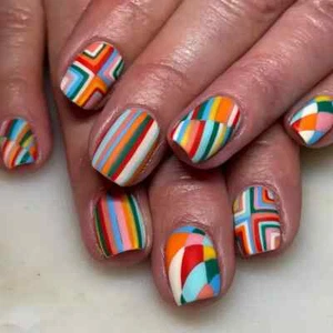 Geometric Rainbow Press-On Nails – Bright Matte Art Design, Short Square - Picture 1 of 7