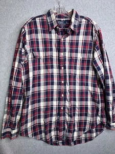 Polo Ralph Lauren Large Shirt Men's 100% Cotton Red Navy Plaid Button Up LS - Picture 1 of 12