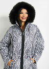 nwt ASHLEY STEWART snow leopard fur trim hoodie coat 14/16