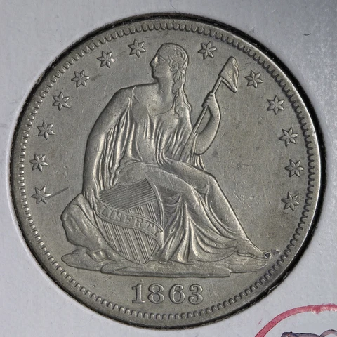1863 Seated Liberty Silver Half Dollar CHOICE AU E313 QEMX Cover