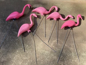 Lot of 5 Vintage Pink Flamingo Blow Mold Lawn Ornaments with legs - Picture 1 of 16