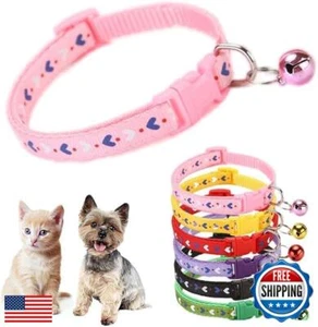 Cat Collar with Bell,Love Pattern Cat Collar Girl Cute Fancy Boys Puppy Colla - Picture 1 of 5