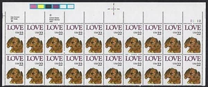 2202 MNH Plate Block of 20, 22-cent stamps - LOVE, Puppy - Picture 1 of 1