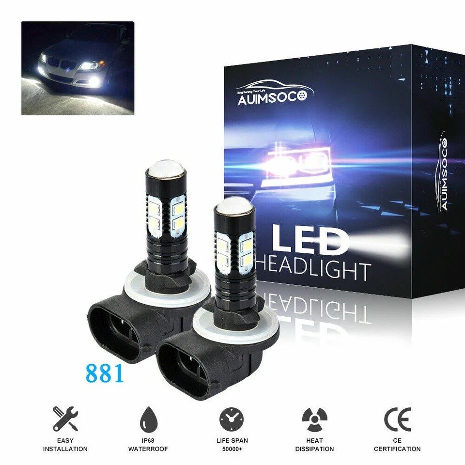 2 pack 881 LED Fog Light Driving Bulbs 862 886 889 894 896 898 Xenon White 6000K - Image 1 of 4