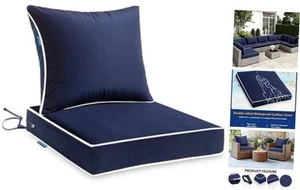 Outdoor Seat Cushion Set Navy Blue 24 x 24 x 4 Inch Waterproof & Fade - Picture 1 of 8