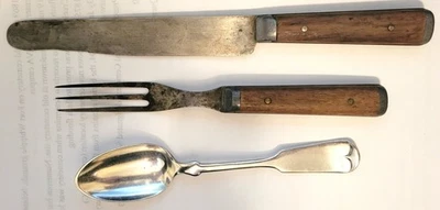 Нож, вилка, ложка гражданской войны индейских войн подобранные изящные деревянные ручки  - Изображение 1 из 2