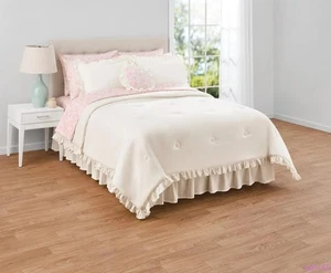 Queen 11pc Bed in a Bag Cream Ruffle Comforter Set w Sheets - Picture 1 of 4