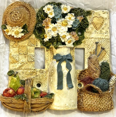 Cubierta de placa de interruptor de pared doble Gigi Graphics Simple Pleasures Crafts 1997 resina Foto 1 de 4