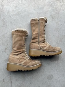 REPORT ICON Y2K Suede Sleigh Faux Fur Lace Up Boots Womens 8.5 *DISTRESSED* - Picture 1 of 12