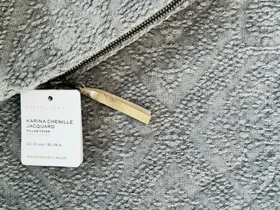 NEW Pottery Barn Chenille Karina  22" Pillow Cover Jacquard Gray Textured Cozy - Image 1 of 4