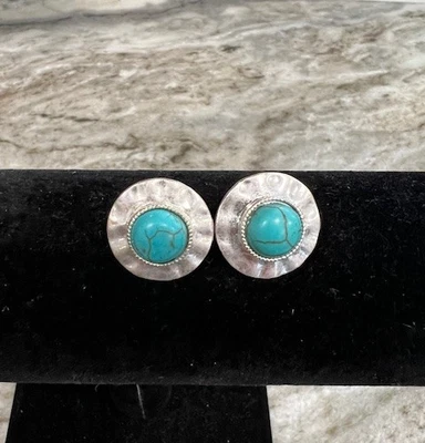 Beautiful Faux Turquoise Pierced Earrings With Silver Colored Backing - Image 1 of 3