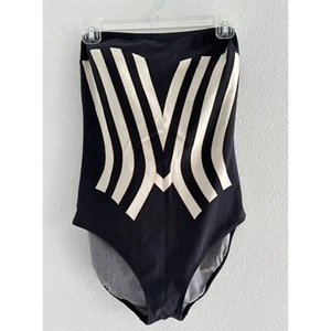 Vtg Gottex Swimwear One Piece Sz 12 Swimsuit Black White Stripes Luxury Resort - Picture 1 of 8