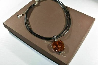Collar Silpada Plata de Ley 925 Ámbar Colgante Cuero Negro N1285  Foto 1 de 4