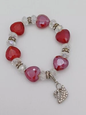 Pulsera elástica con cuentas con dije de cisne de cristal corazón rojo y transparente estampado Swarovski Foto 1 de 4