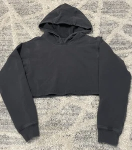 Lululemon  Cropped Hoodie Size 2 Charcoal Gray Cotton Blend Terry Long Sleeve - Picture 1 of 7