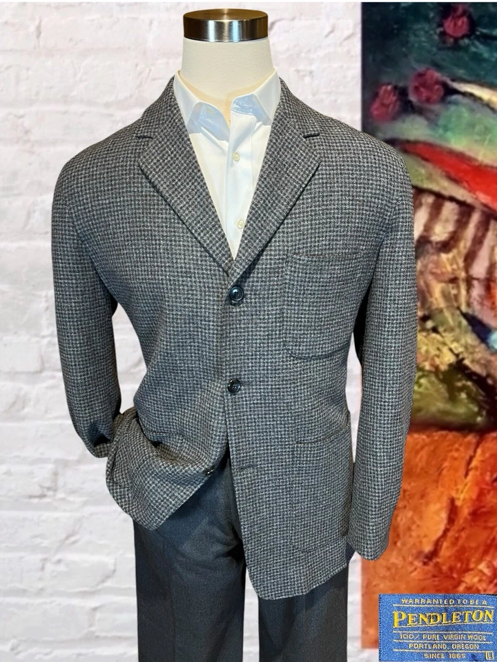Pendleton 42R 灰色 Flanel 格子布贴口袋动作后外套运动夹克 — 第 1/4 张图片