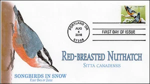 2016, Songbirds in Snow, Red-breasted Nuthatch, FDC, 16-240 - Picture 1 of 1
