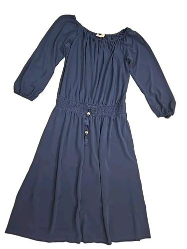 Abito Tory Burch scollo a bateau elasticizzato vita chiusa taglia media blu navy