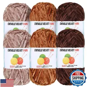 6 * 100g Velvet Chenille Chunky Yarn, Handcrafts Weaving Soft Chenille for Cr - Picture 1 of 5