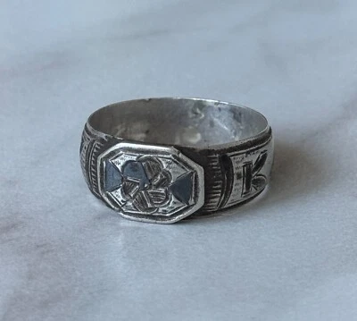 Antiguo Anillo Imperial Ruso Plata 84 Diseño Niello Kavkaz Joyería Hombre’s Foto 1 de 4