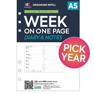 2025 2026 2027 A5 Filofax COMPATIBLE Week per page diary with notes refill - Picture 1 of 5