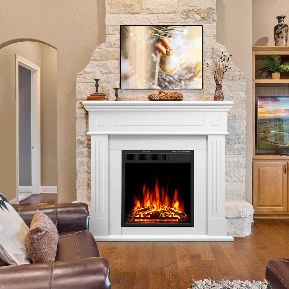 43” Electric Fireplace Mantel, Remote , Adjustable Led Flame,PEARLWHITE - Image 1 of 4
