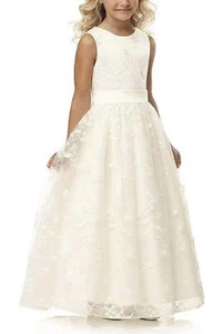 White A line Wedding Pageant Lace Flower Girl Dress with Belt 2-12 Year Old - Picture 1 of 14