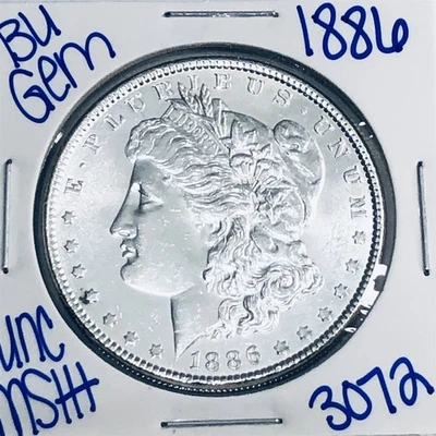 Dólar de plata Morgan 1886 BU SIN CIRCULAR AUTÉNTICO EE. UU. COMO NUEVO ENVÍO GRATUITO 3072 Foto 1 de 3