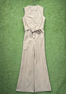 Женский комбинезон Bell Bottom 10 без рукавов бежевый расклешенный настоящий винтажный 1970-е - Изображение 1 из 4