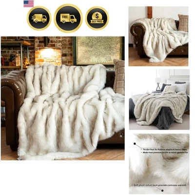 Manta de piel sintética pila larga acogedora cálida difusa mullida sofá cama decoración Foto 1 de 4