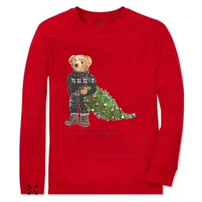 Niños Polo Ralph Lauren Rojo Manga Larga Camiseta Polo Oso Árbol de Navidad Talla L 14-16 Foto 1 de 4