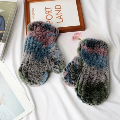 Женские вязаные варежки из натурального меха рекса мягкие зимние перчатки для холодной погоды - Изображение 1 из 4