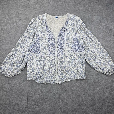 Blusa Old Navy Feminina XL Azul Floral Camponesa Boho Camponesa Casa de Campo Homesteading - Imagem 1 de 4