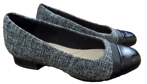 Ballerine Clarks Collection Soft Cushion tweed nero bianco punta cappuccio nastro 6 5