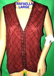 NWT L xmas red RAFAELLA beaded vest evening holiday party bartender black vtg  - Picture 1 of 3