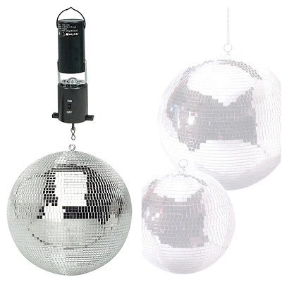SoundLAB Lightweight Silver Mirror Dance Disco Party DJ Ball 200mm 8" and Motor - Image 1 of 4