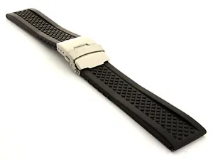 Black Silicone Rubber Watch Strap Band Waterproof Clasp 18 20 22 24 W. Tyre MM - Picture 1 of 2