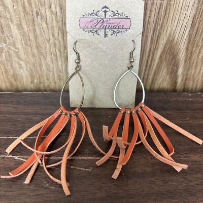 Plunder дизайн ювелирных изделий SAHIL модный моды оранжевый кожаный падение подвеской серьги - Изображение 1 из 3