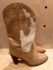 Zodiac Calf Hair On Cowhide Pony Cowgirl Boots 10 M Nubuck Suede Heel Western - Picture 1 of 13