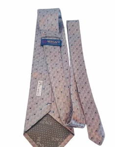 Versace Tie Necktie Silver V2 Classic 58 inch 58" Italy Silk formal check vtg - Picture 1 of 6
