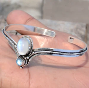 Moonstone, Labradorite Gemstone Bracelet 925 Sterling Silver Handmade New Bangle - Picture 1 of 8
