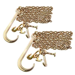 5/16" X 10' G70 Transport Tow Chain J Hook Shank w/ Grab Hook For Flatbed Truck - Picture 1 of 10