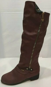 NEW Women's Size 6/36 Burgundy Fashion/Costume Zip-Up Low Heel Knee High Boots - Picture 1 of 8