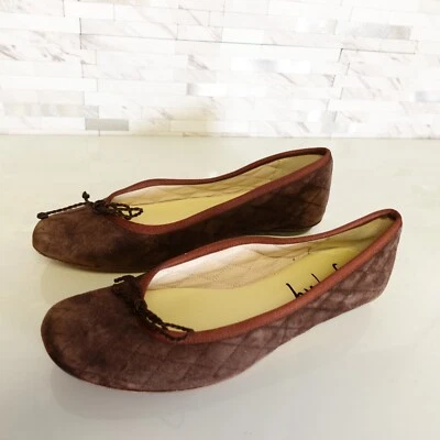 Zapatos Suela Francesa Cuero 6.5 Ballet Deslizable Plano Marrón Gamuza Arco Edredón FSNY Foto 1 de 4
