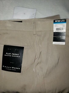 NWT Mens Crazy Horse 32 x 32 Tan Beige  Flat Front Dress Pants Work Slacks - Picture 1 of 4