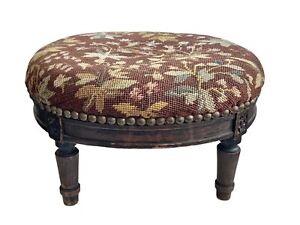 Antique French Country Needlepoint Footstool