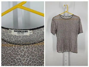 Vintage 80s Leopard Animal Transparent Sheer Mesh Bodycon Punk T Shirt Knit Art - Picture 1 of 4