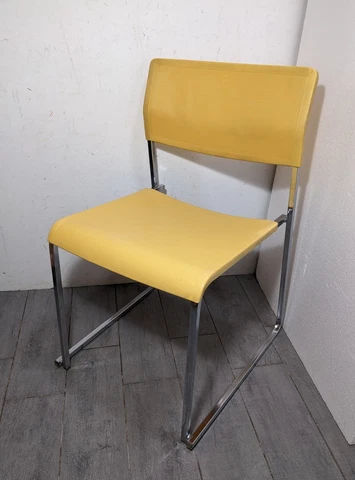 Vintage Krueger Chrome Stacking Side Chair - Mid Century Modern - Yellow Cover