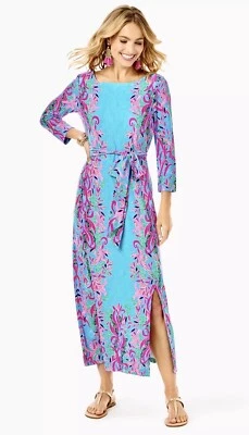 Nuevo con etiquetas Vestido Midi Lilly Pulitzer UPF 50+ Carabella Chillylilly Seaweed Samba Talla L Foto 1 de 4